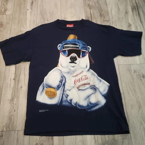 (1)Vintage 1995 Coca-Cola  Coke Polar Bear Baseball T-shirt XL Blue - Picture 1 of 6